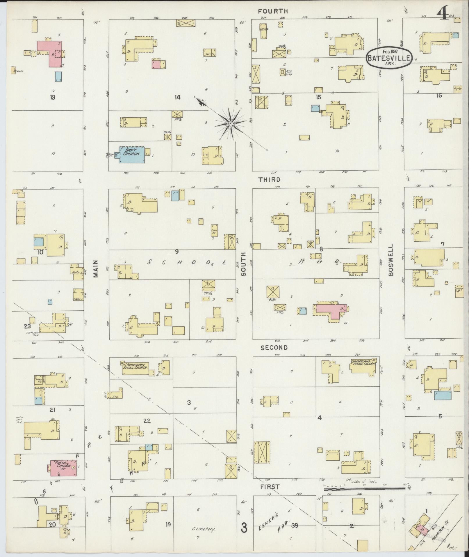 Sanborn Fire Insurance Map from Batesville, Independence County, Arkansas (1897), Sheet #0004 - Complete Map Set gallery image, historic Sanborn map, vintage wall art, Arkansas Arkansas