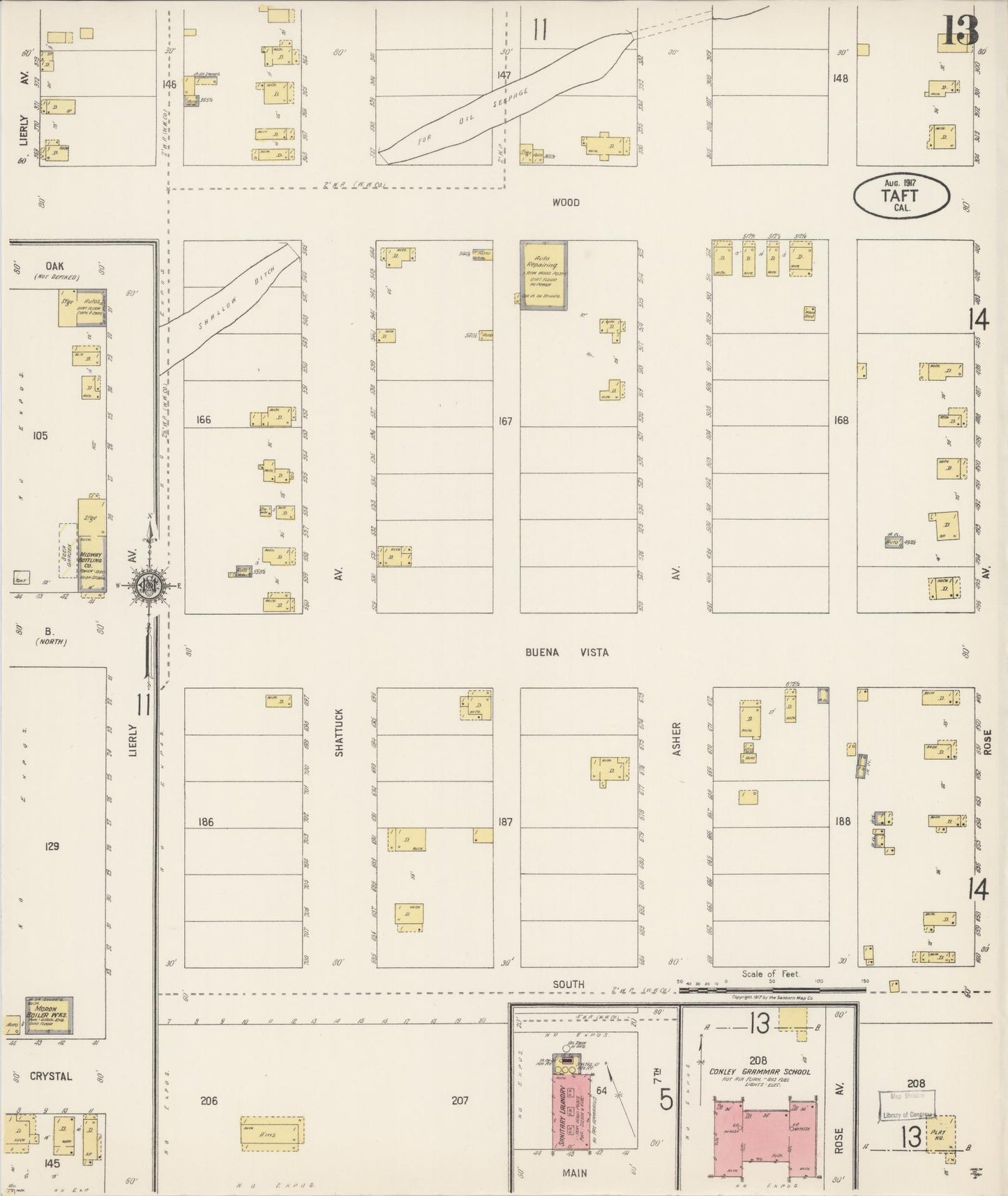 Sanborn Fire Insurance Map from Taft, Kern County, California (1917), Sheet #0013 - Complete Map Set gallery image, historic Sanborn map, vintage wall art, California California