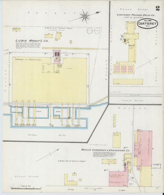 Sanborn Fire Insurance Map from Carteret, Middlesex County, New Jersey (1891), Sheet #0002 - Historic Sanborn Fire Insurance Map Print, vintage old map wall art, antique decor, genealogy gift, New Jersey New Jersey map
