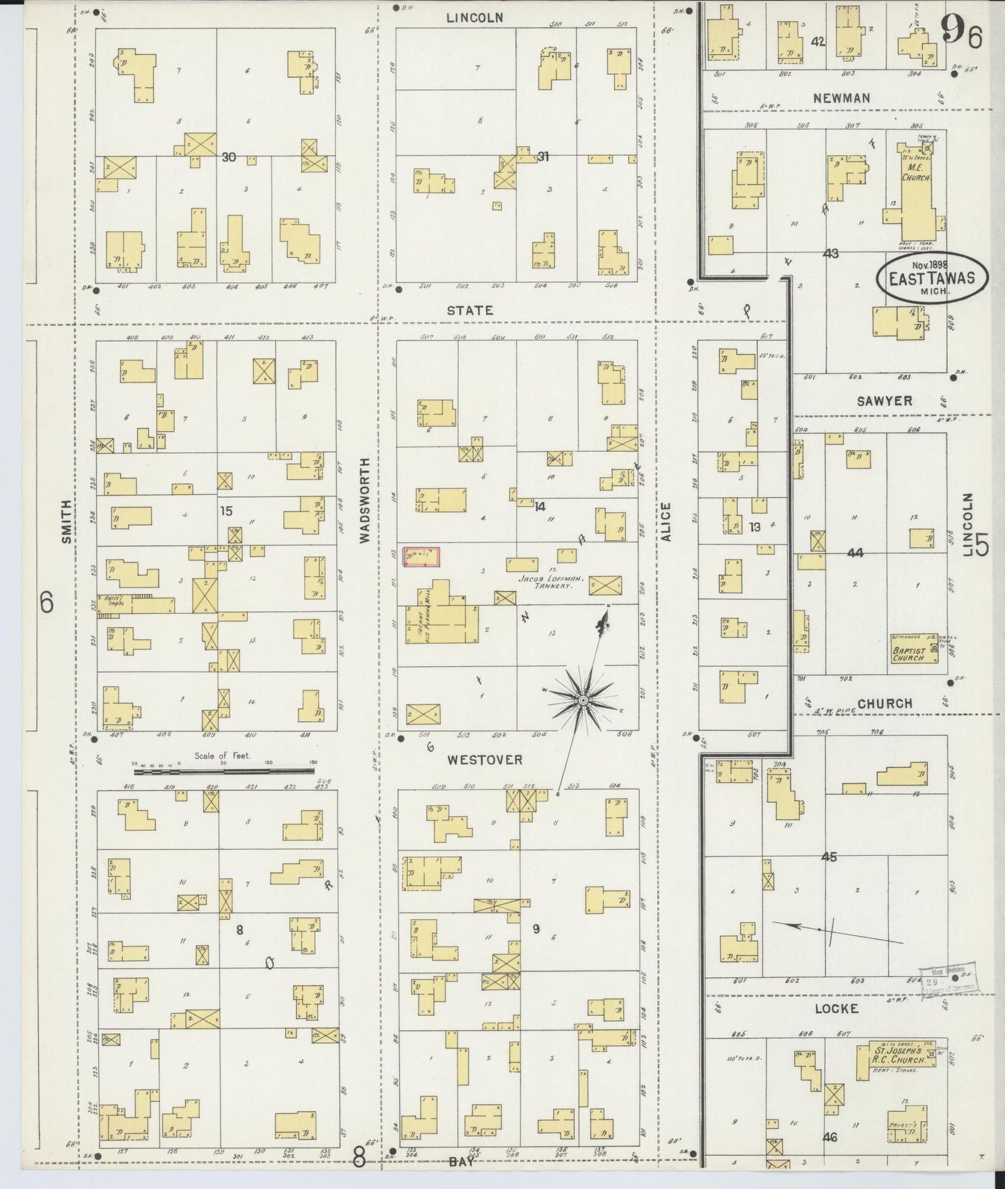 Sanborn Fire Insurance Map from Tawas City, Iosco County, Michigan (1898), Sheet #0009 - Historic Sanborn Fire Insurance Map Print, vintage old map wall art, antique decor, genealogy gift, Michigan Michigan map