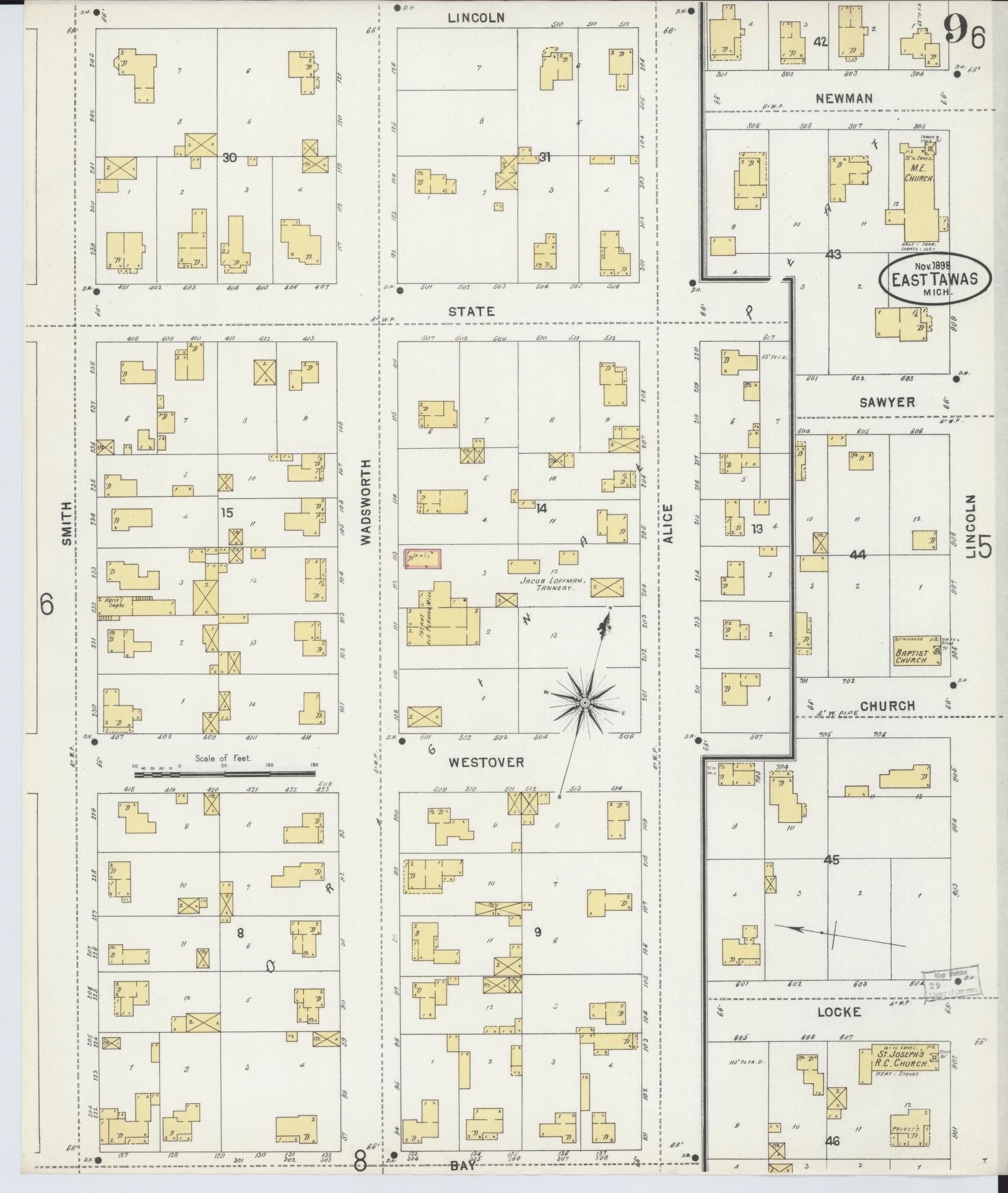 Sanborn Fire Insurance Map from Tawas City, Iosco County, Michigan (1898), Sheet #0009 - Historic Sanborn Fire Insurance Map Print, vintage old map wall art, antique decor, genealogy gift, Michigan Michigan map