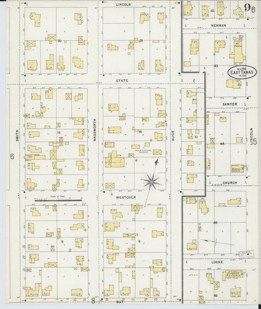 Sanborn Fire Insurance Map from Tawas City, Iosco County, Michigan (1898), Sheet #0009 - Historic Sanborn Fire Insurance Map Print, vintage old map wall art, antique decor, genealogy gift, Michigan Michigan map