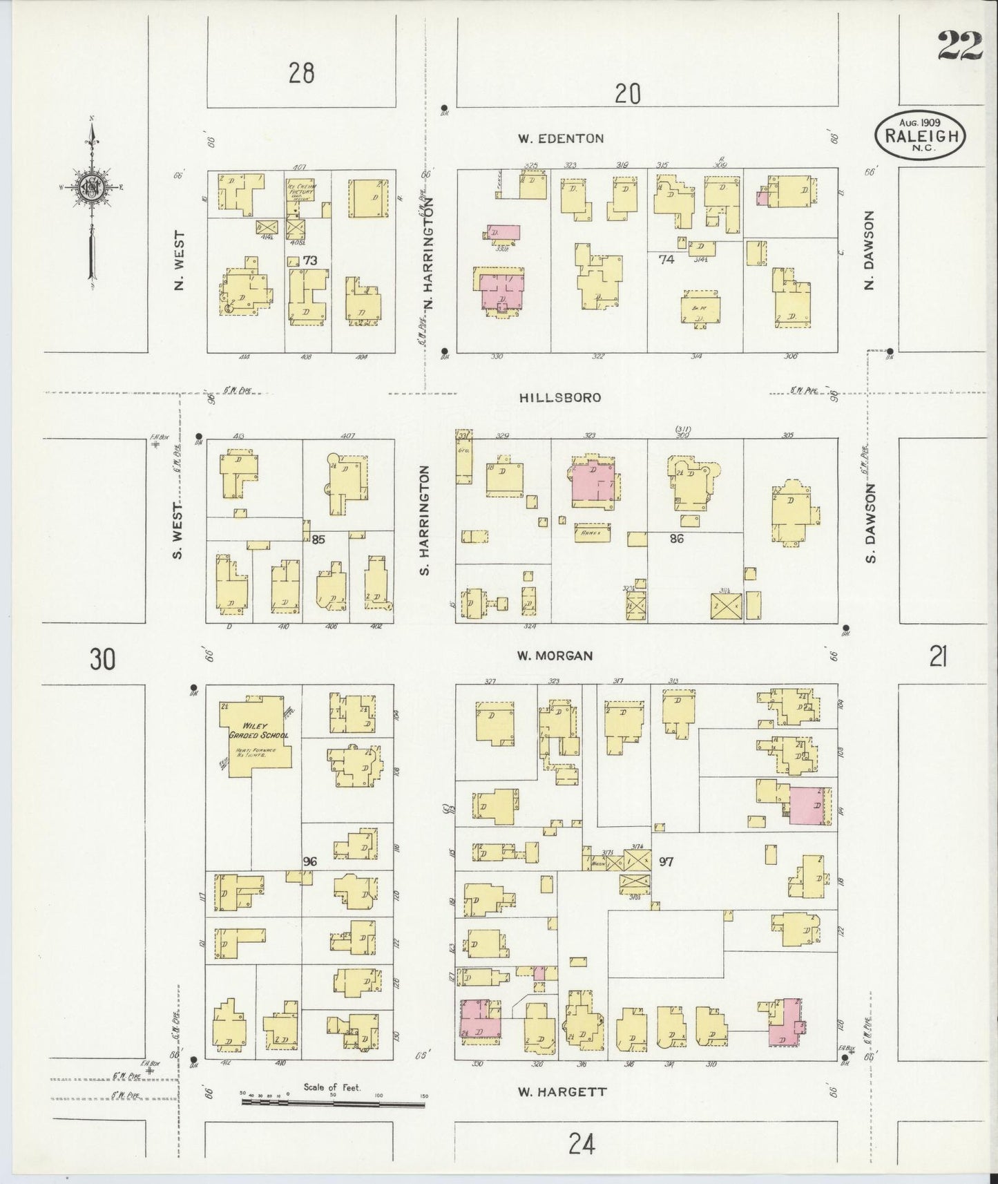 Sanborn Fire Insurance Map from Raleigh, Wake County, North Carolina (1909), Sheet #0022 - Complete Map Set gallery image, historic Sanborn map, vintage wall art, North Carolina North Carolina