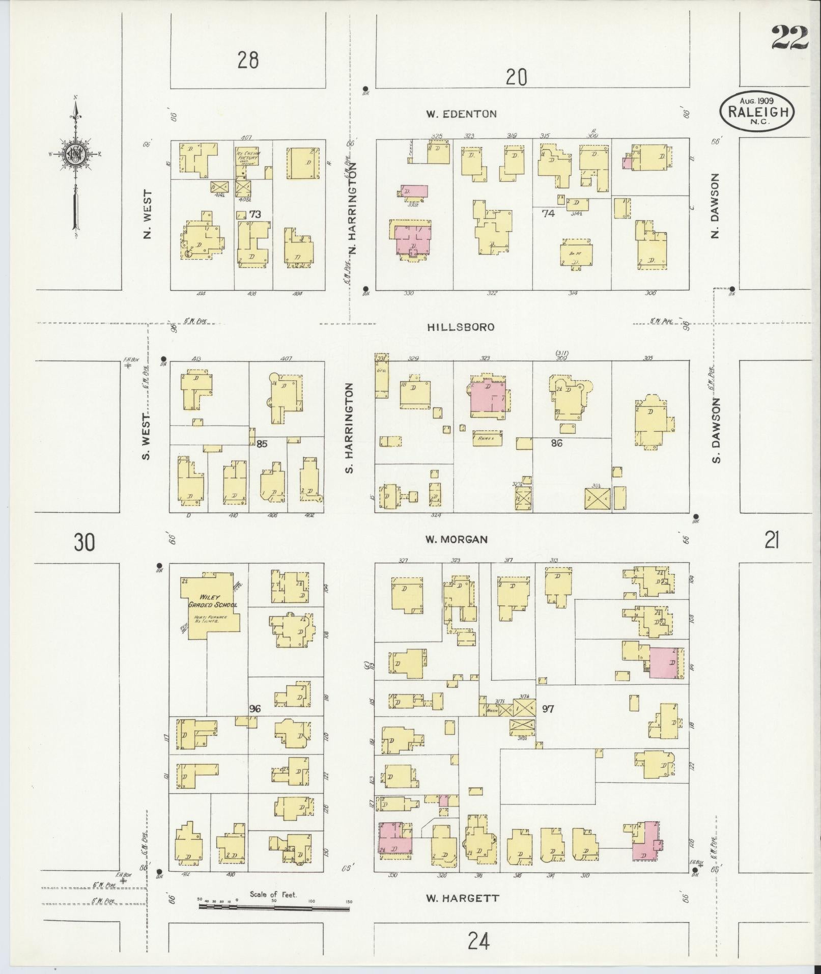 Sanborn Fire Insurance Map from Raleigh, Wake County, North Carolina (1909), Sheet #0022 - Complete Map Set gallery image, historic Sanborn map, vintage wall art, North Carolina North Carolina