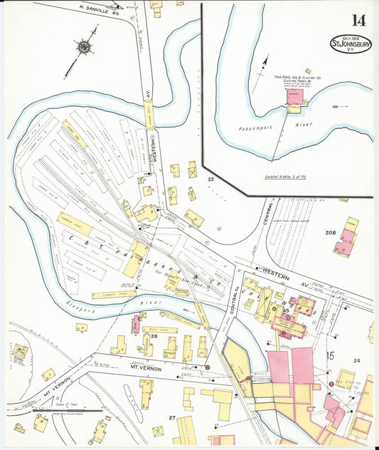 Sanborn Fire Insurance Map from Saint Johnsbury, Caledonia County, Vermont (1919), Sheet #0014 - Historic Sanborn Fire Insurance Map Print, vintage old map wall art, antique decor, genealogy gift, Vermont Vermont map