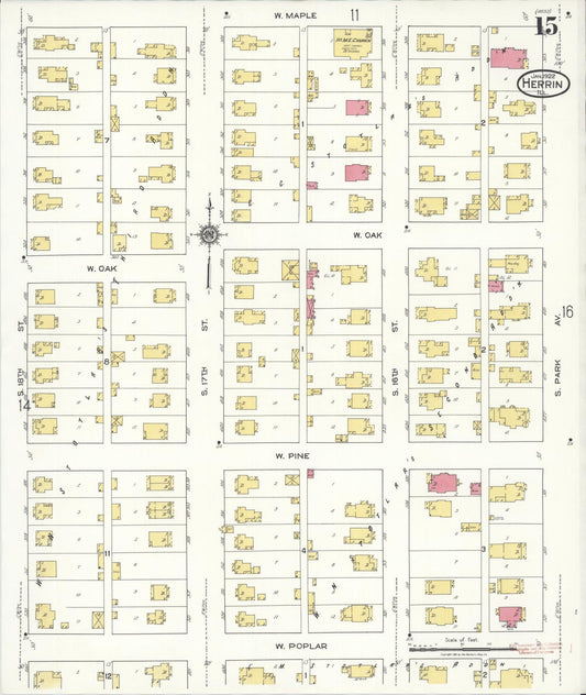 Sanborn Fire Insurance Map from Herrin, Williamson County, Illinois (1922), Sheet #0015 - Historic Sanborn Fire Insurance Map Print, vintage old map wall art, antique decor, genealogy gift, Illinois Illinois map