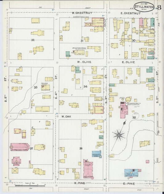 Sanborn Fire Insurance Map from Stillwater, Washington County, Minnesota (1891), Sheet #0008 - Historic Sanborn Fire Insurance Map Print, vintage old map wall art, antique decor, genealogy gift, Minnesota Minnesota map