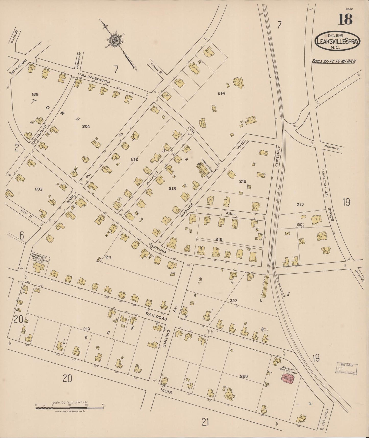 Sanborn Fire Insurance Map from Leaksville-spray, Rockingham County, North Carolina (1921), Sheet #0018 - Complete Map Set gallery image, historic Sanborn map, vintage wall art, North Carolina North Carolina