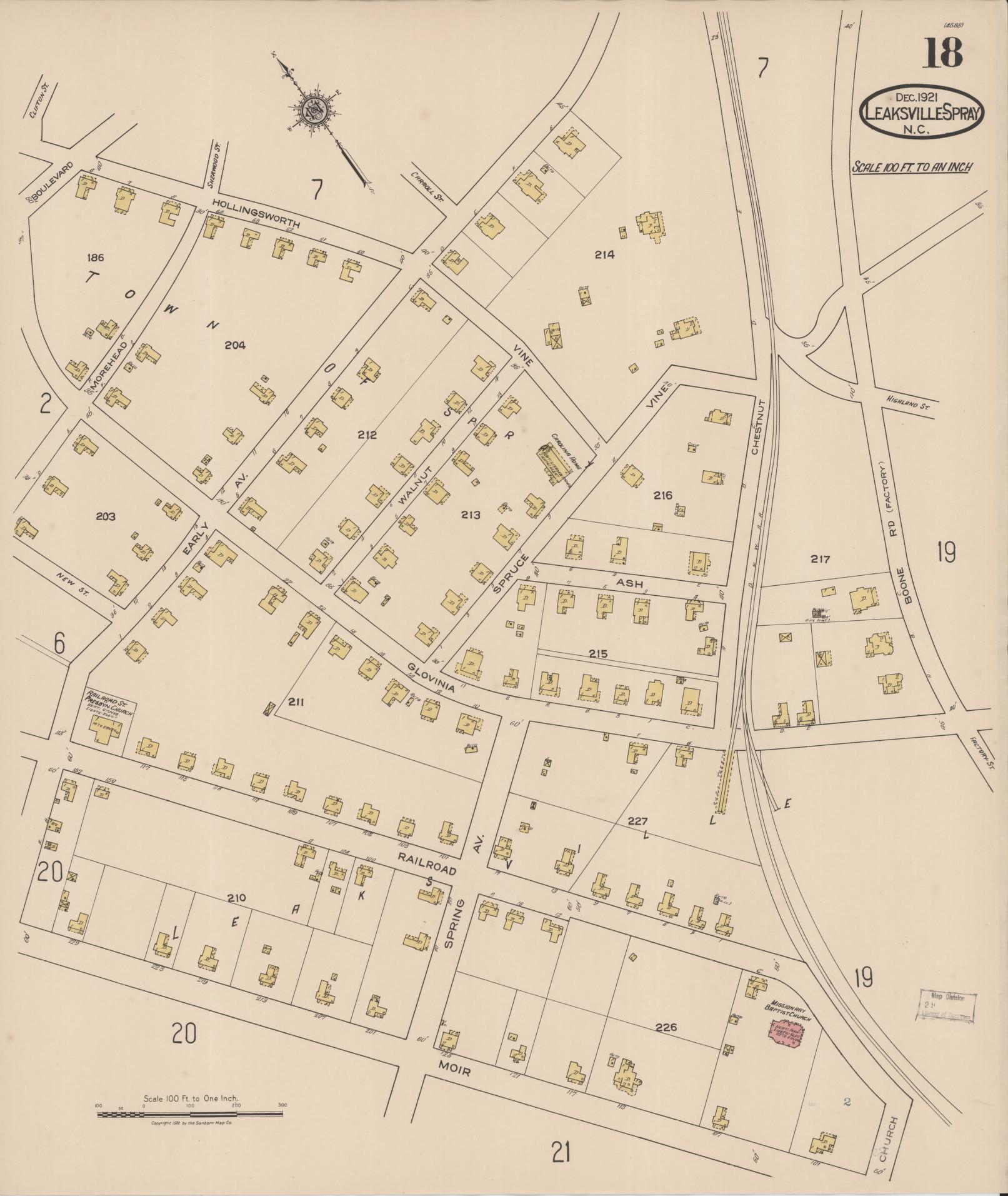 Sanborn Fire Insurance Map from Leaksville-spray, Rockingham County, North Carolina (1921), Sheet #0018 - Complete Map Set gallery image, historic Sanborn map, vintage wall art, North Carolina North Carolina