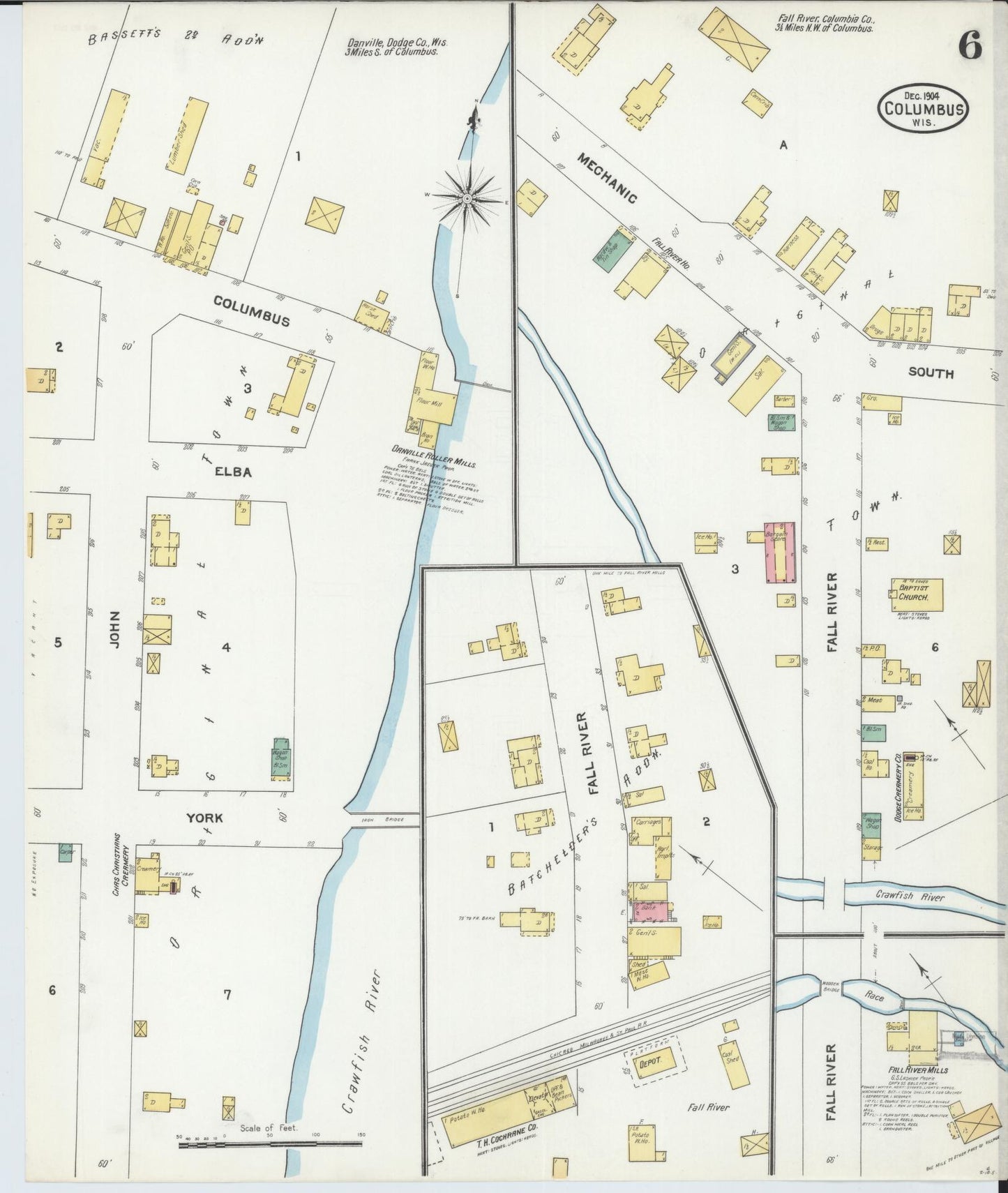 Sanborn Fire Insurance Map from Columbus, Columbia and Dodge County, Wisconsin (1904), Sheet #0006 - Historic Sanborn Fire Insurance Map Print, vintage old map wall art, antique decor, genealogy gift, Wisconsin Wisconsin map