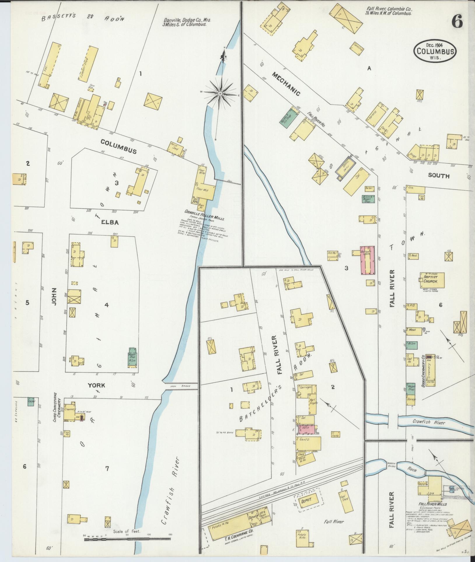 Sanborn Fire Insurance Map from Columbus, Columbia and Dodge County, Wisconsin (1904), Sheet #0006 - Historic Sanborn Fire Insurance Map Print, vintage old map wall art, antique decor, genealogy gift, Wisconsin Wisconsin map