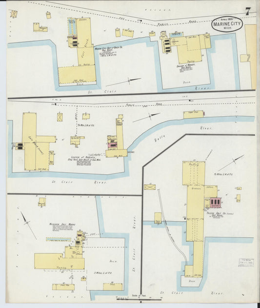 Sanborn Fire Insurance Map from Marine City, Saint Clair County, Michigan (1895), Sheet #0007 - Historic Sanborn Fire Insurance Map Print, vintage old map wall art, antique decor, genealogy gift, Michigan Michigan map