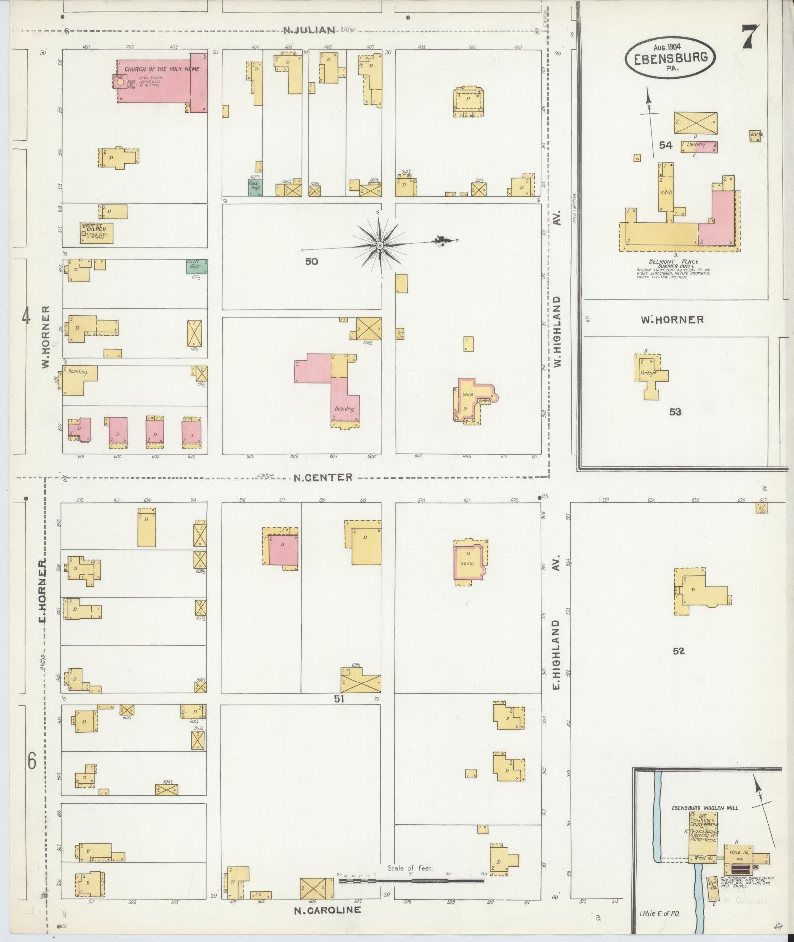 Sanborn Fire Insurance Map from Ebensburg, Cambria County, Pennsylvania (1904), Sheet #0007 - Historic Sanborn Fire Insurance Map Print, vintage old map wall art, antique decor, genealogy gift, Pennsylvania Pennsylvania map