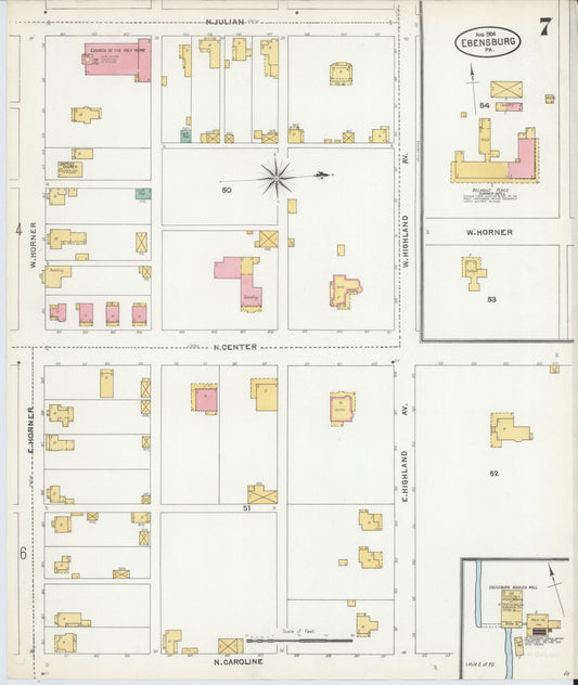 Sanborn Fire Insurance Map from Ebensburg, Cambria County, Pennsylvania (1904), Sheet #0007 - Historic Sanborn Fire Insurance Map Print, vintage old map wall art, antique decor, genealogy gift, Pennsylvania Pennsylvania map