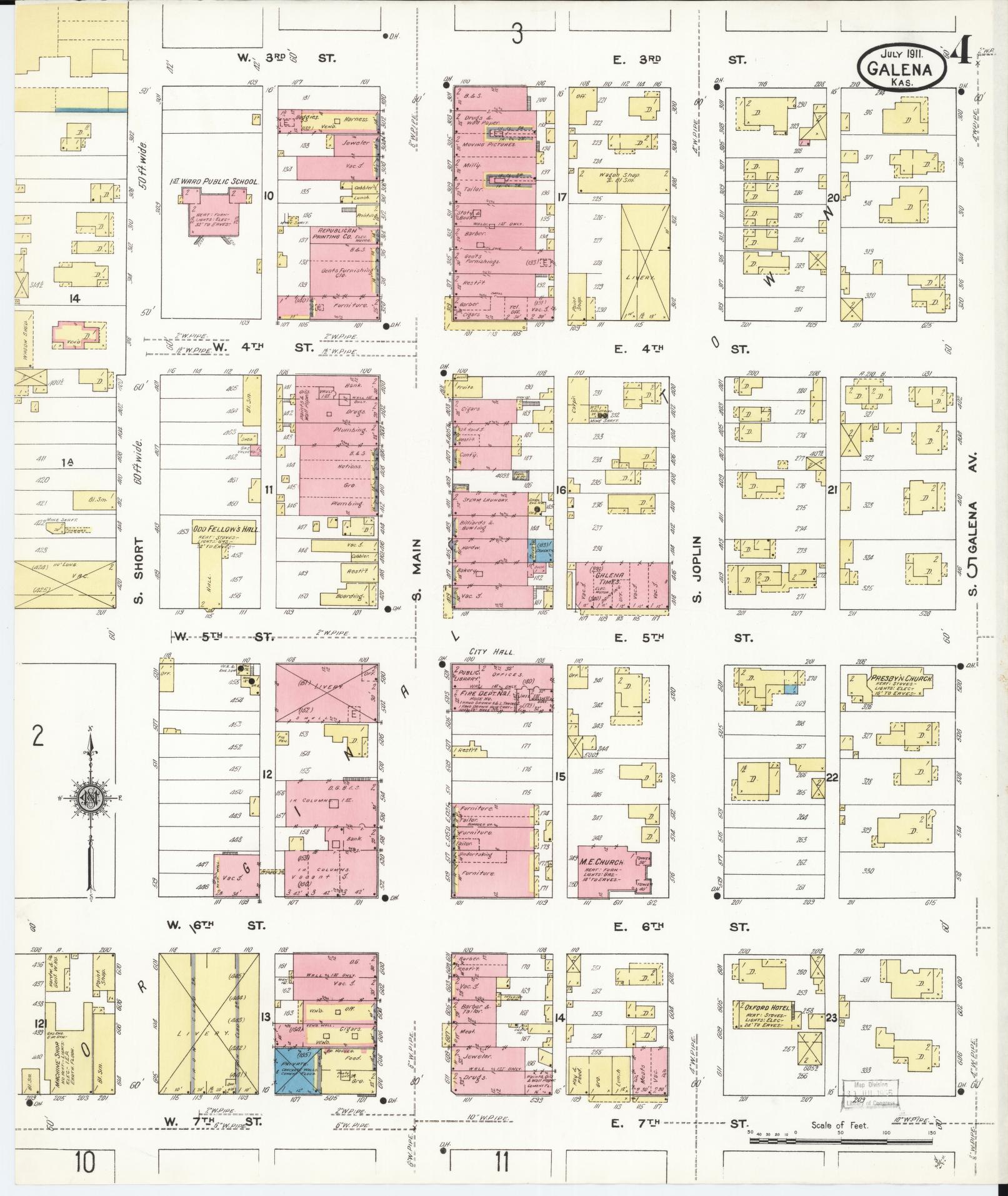 Sanborn Fire Insurance Map from Galena, Cherokee County, Kansas (1911), Sheet #0004 - Complete Map Set gallery image, historic Sanborn map, vintage wall art, Kansas Kansas