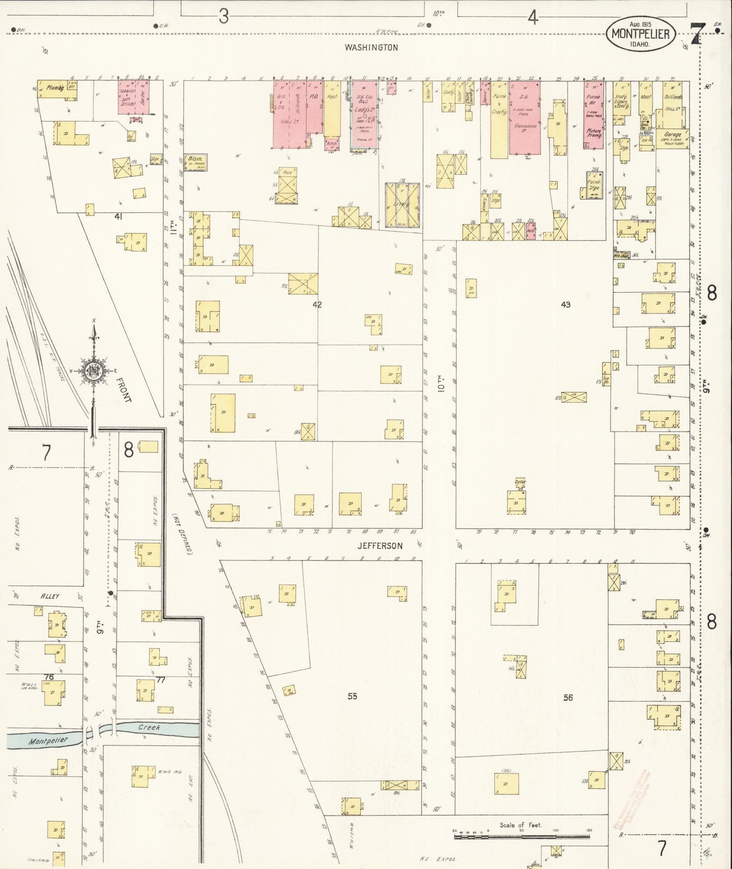 Sanborn Fire Insurance Map from Montpelier, Bear Lake County, Idaho (1915), Sheet #0007 - Complete Map Set gallery image, historic Sanborn map, vintage wall art, Idaho Idaho