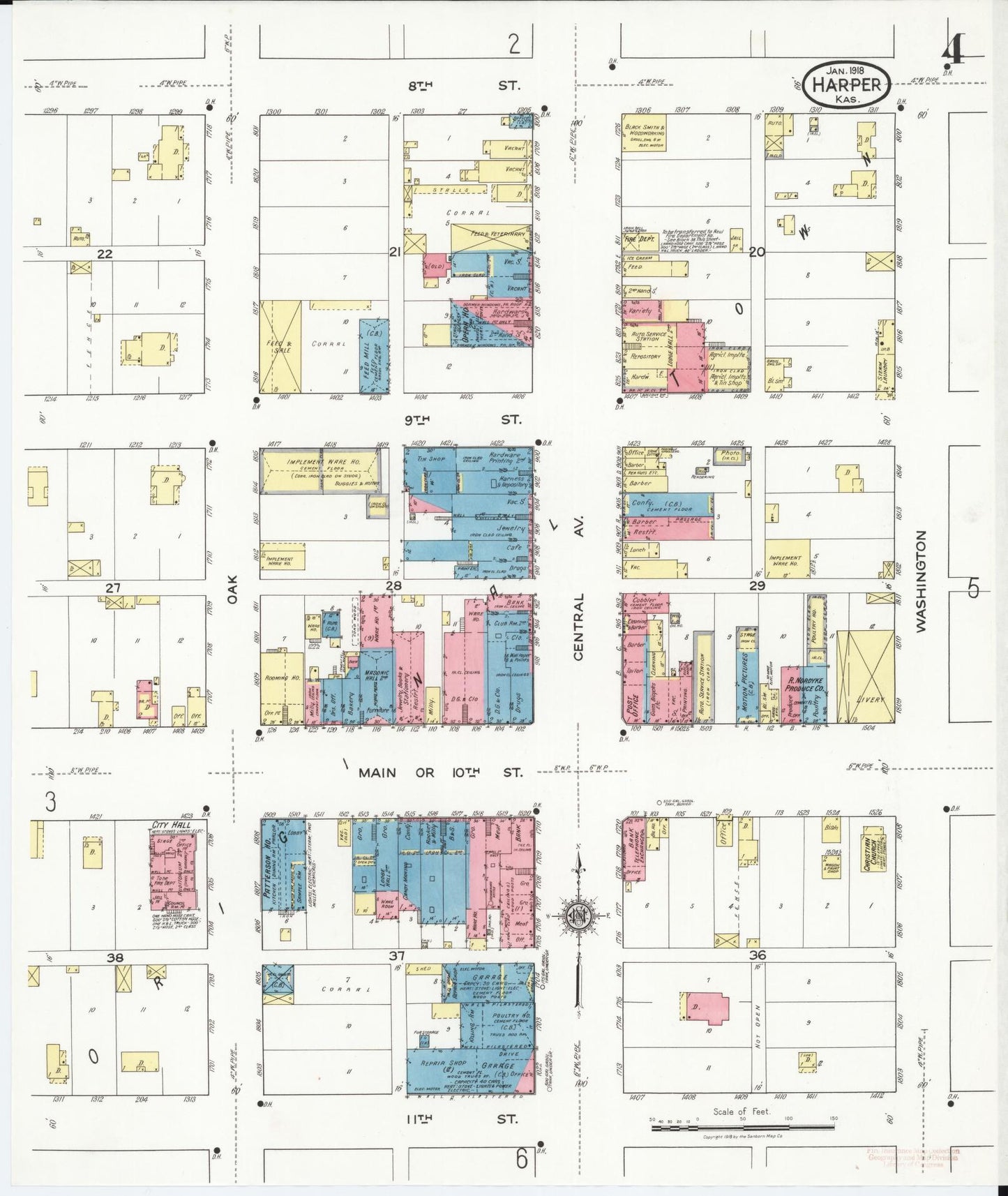 Sanborn Fire Insurance Map from Harper, Harper County, Kansas (1918), Sheet #0004 - Historic Sanborn Fire Insurance Map Print, vintage old map wall art, antique decor, genealogy gift, Kansas Kansas map