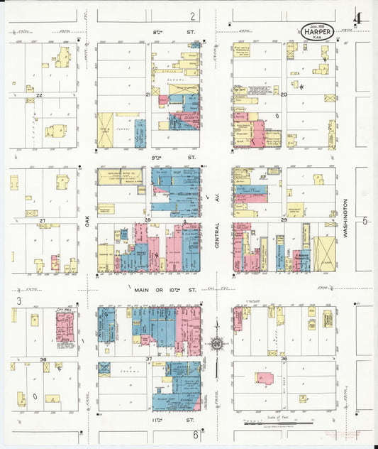 Sanborn Fire Insurance Map from Harper, Harper County, Kansas (1918), Sheet #0004 - Historic Sanborn Fire Insurance Map Print, vintage old map wall art, antique decor, genealogy gift, Kansas Kansas map