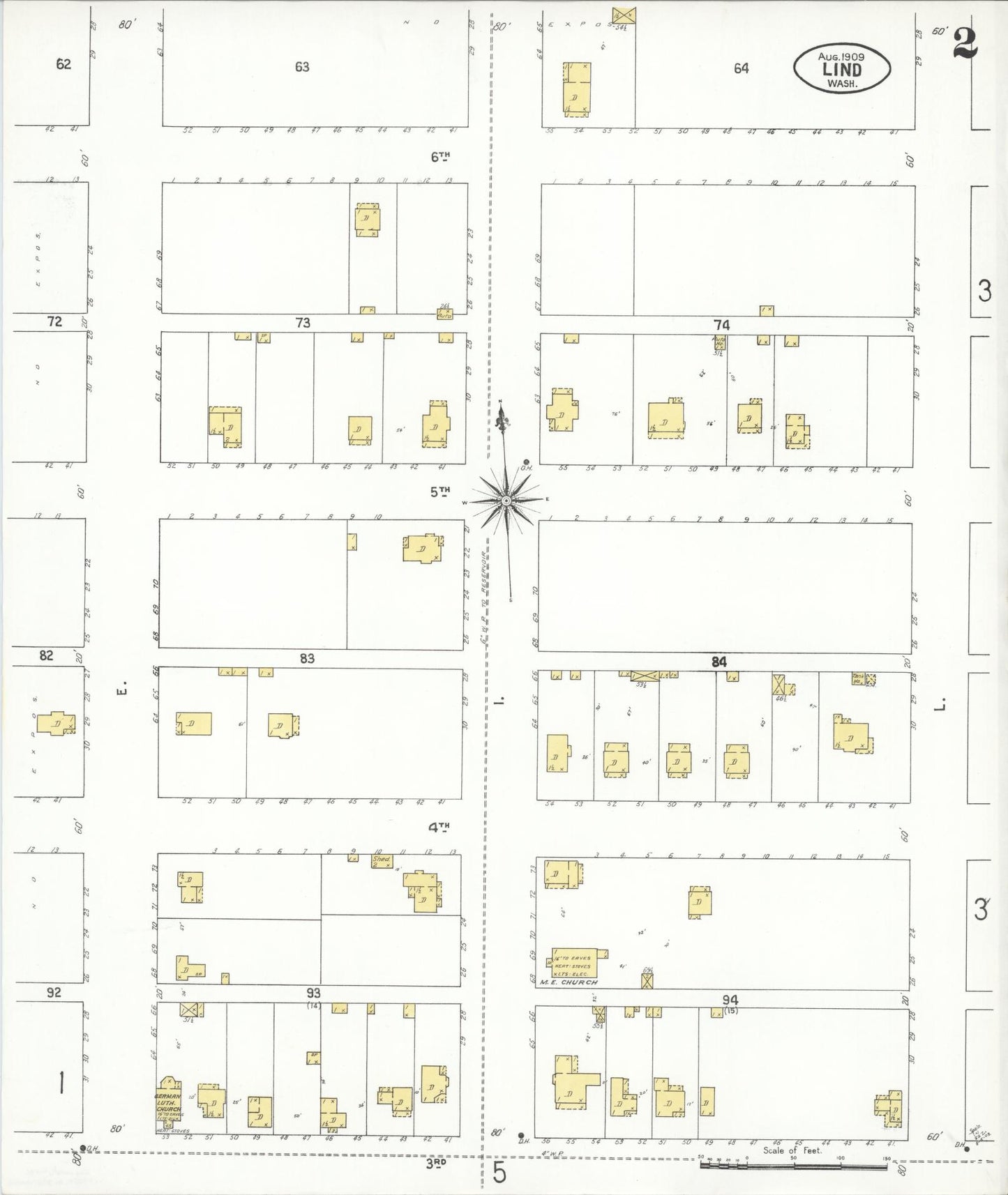 Sanborn Fire Insurance Map from Lind, Adams County, Washington (1909), Sheet #0002 - Complete Map Set gallery image, historic Sanborn map, vintage wall art, Washington Washington