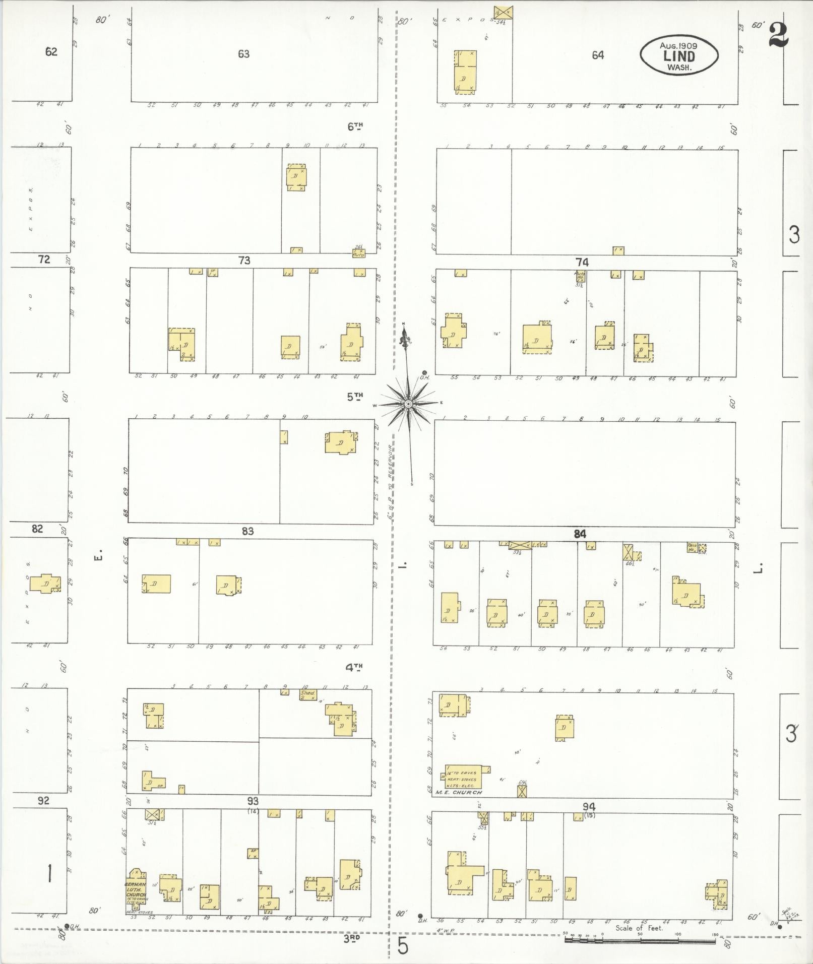 Sanborn Fire Insurance Map from Lind, Adams County, Washington (1909), Sheet #0002 - Complete Map Set gallery image, historic Sanborn map, vintage wall art, Washington Washington