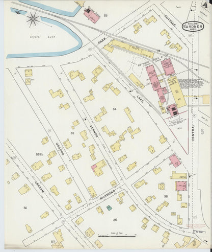 Sanborn Fire Insurance Map from Gardner, Worcester County, Massachusetts (1895), Sheet #0004 - Historic Sanborn Fire Insurance Map Print, vintage old map wall art, antique decor, genealogy gift, Massachusetts Massachusetts map