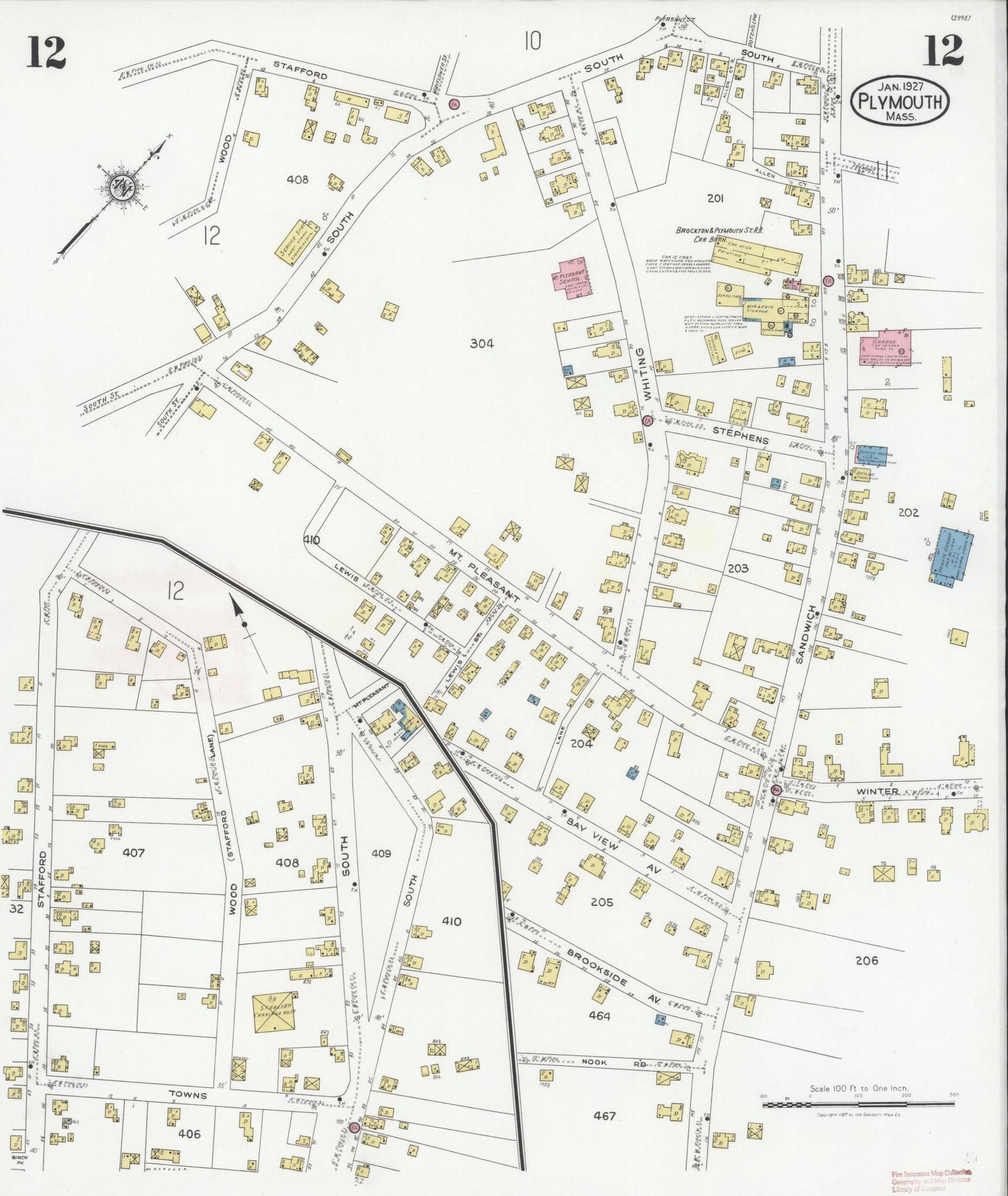 Sanborn Fire Insurance Map from Plymouth, Plymouth County, Massachusetts (1927), Sheet #0012 - Complete Map Set gallery image, historic Sanborn map, vintage wall art, Massachusetts Massachusetts