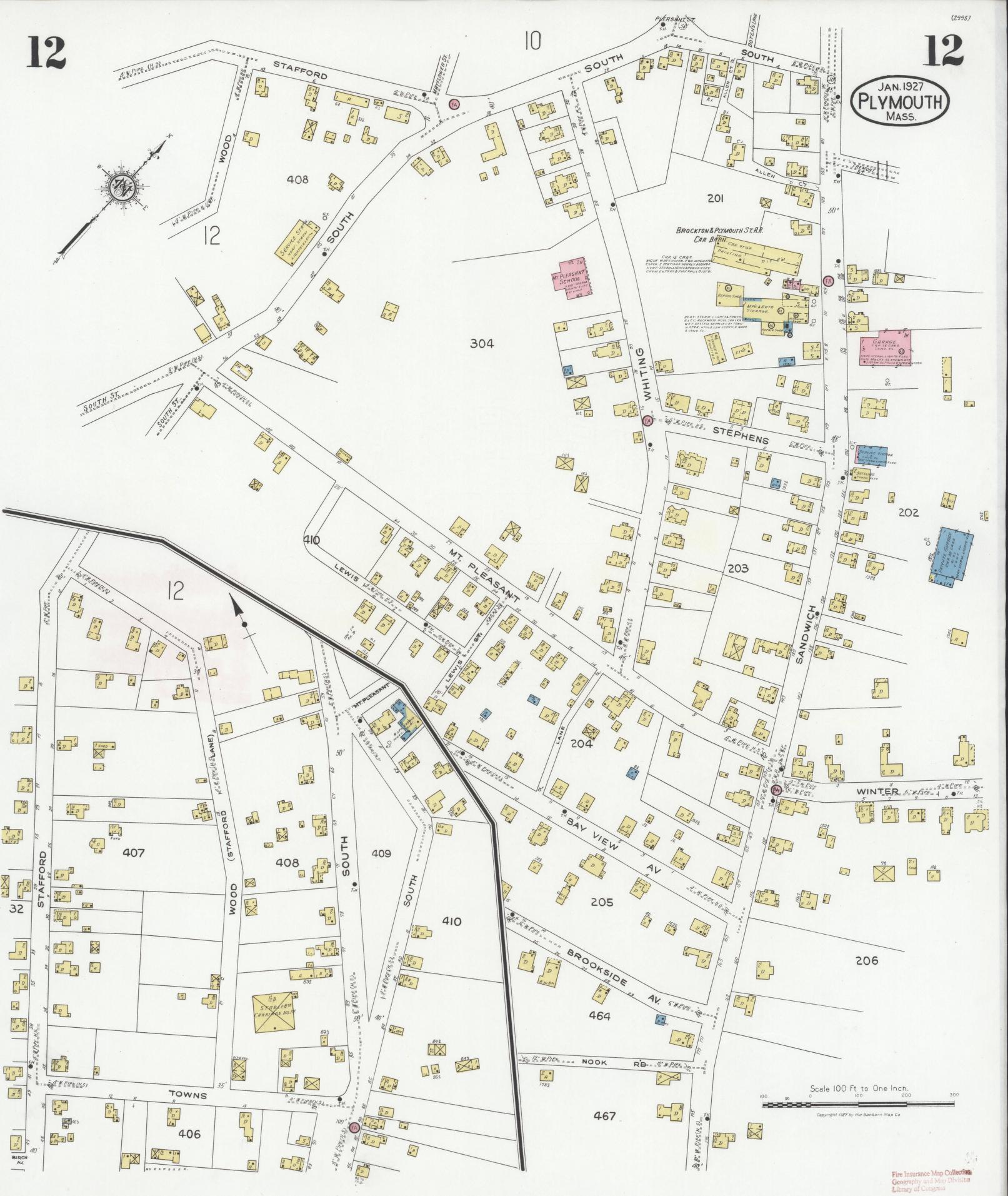 Sanborn Fire Insurance Map from Plymouth, Plymouth County, Massachusetts (1927), Sheet #0012 - Complete Map Set gallery image, historic Sanborn map, vintage wall art, Massachusetts Massachusetts
