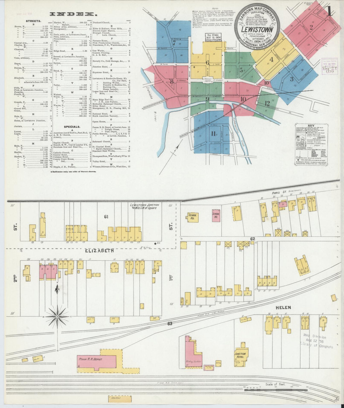Sanborn Fire Insurance Map from Lewistown, Mifflin County, Pennsylvania (1904), Sheet #0001 - Complete Map Set gallery image, historic Sanborn map, vintage wall art, Pennsylvania Pennsylvania
