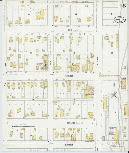 Sanborn Fire Insurance Map from Austin, Mower County, Minnesota (1899), Sheet #0008 - Historic Sanborn Fire Insurance Map Print, vintage old map wall art, antique decor, genealogy gift, Minnesota Minnesota map
