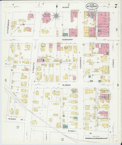 Sanborn Fire Insurance Map from Mount Vernon, Jefferson County, Illinois (1908), Sheet #0007 - Complete Map Set gallery image, historic Sanborn map, vintage wall art, Illinois Illinois