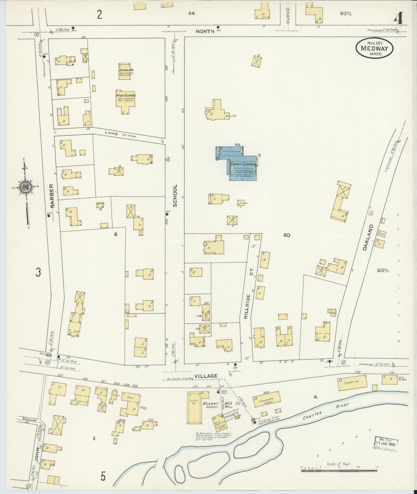 Sanborn Fire Insurance Map from Medway, Norfolk County, Massachusetts (1910), Sheet #0004 - Complete Map Set gallery image, historic Sanborn map, vintage wall art, Massachusetts Massachusetts