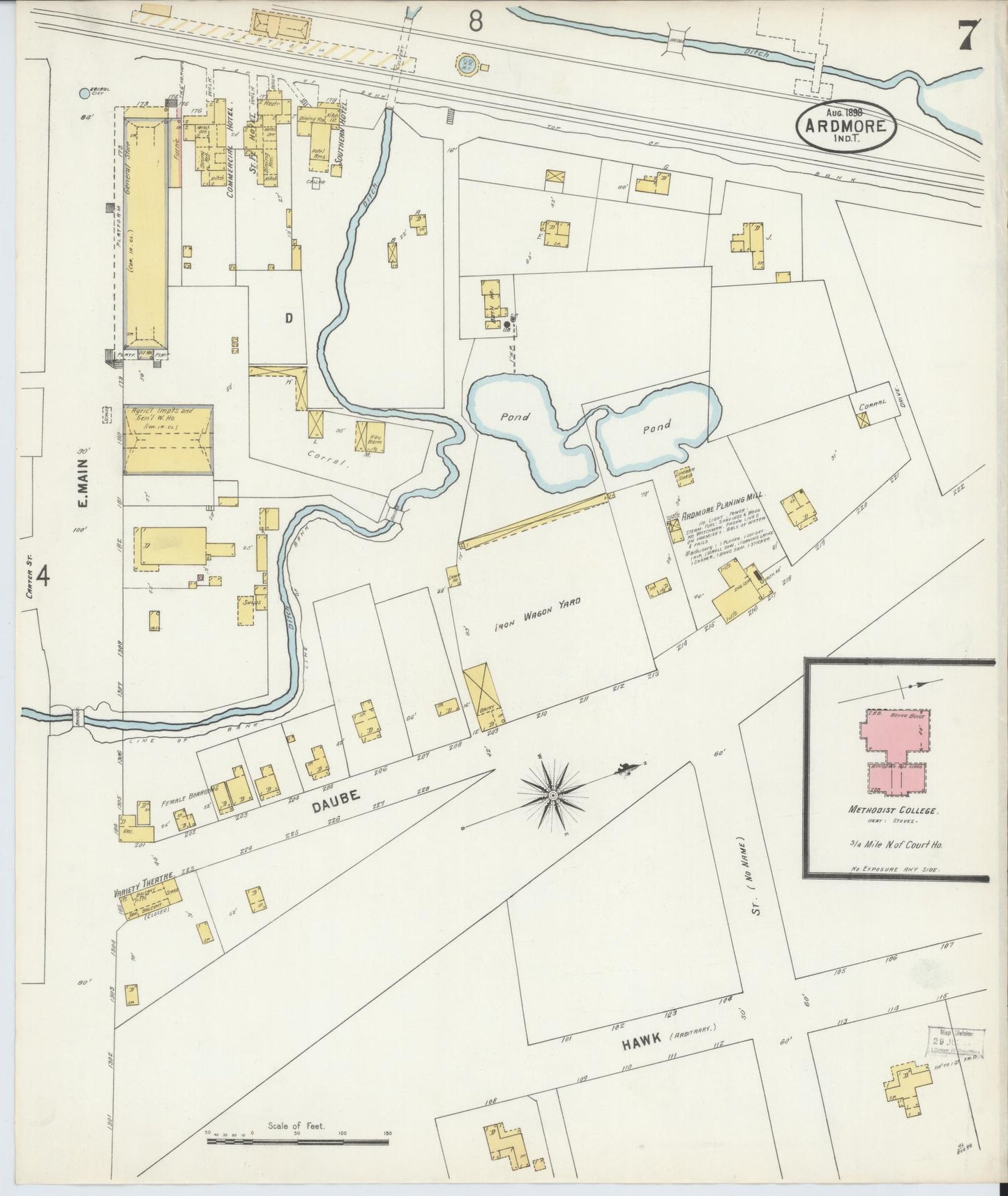 Sanborn Fire Insurance Map from Ardmore, Carter County, Oklahoma (1898), Sheet #0007 - Historic Sanborn Fire Insurance Map Print, vintage old map wall art, antique decor, genealogy gift, Oklahoma Oklahoma map