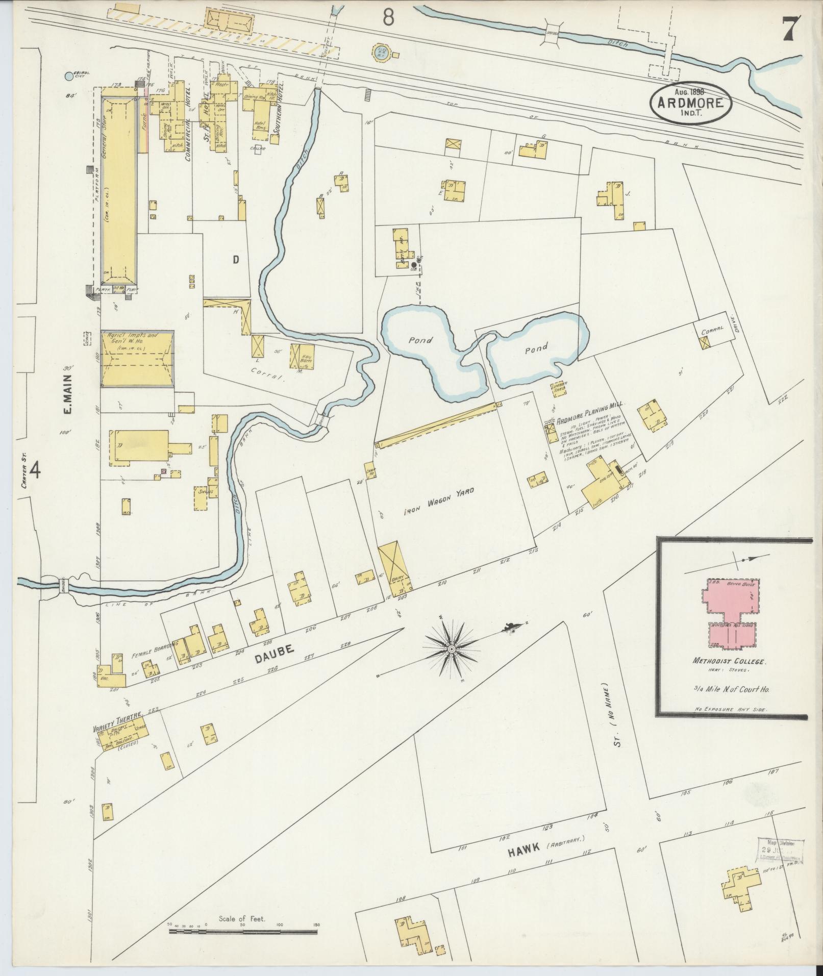 Sanborn Fire Insurance Map from Ardmore, Carter County, Oklahoma (1898), Sheet #0007 - Historic Sanborn Fire Insurance Map Print, vintage old map wall art, antique decor, genealogy gift, Oklahoma Oklahoma map