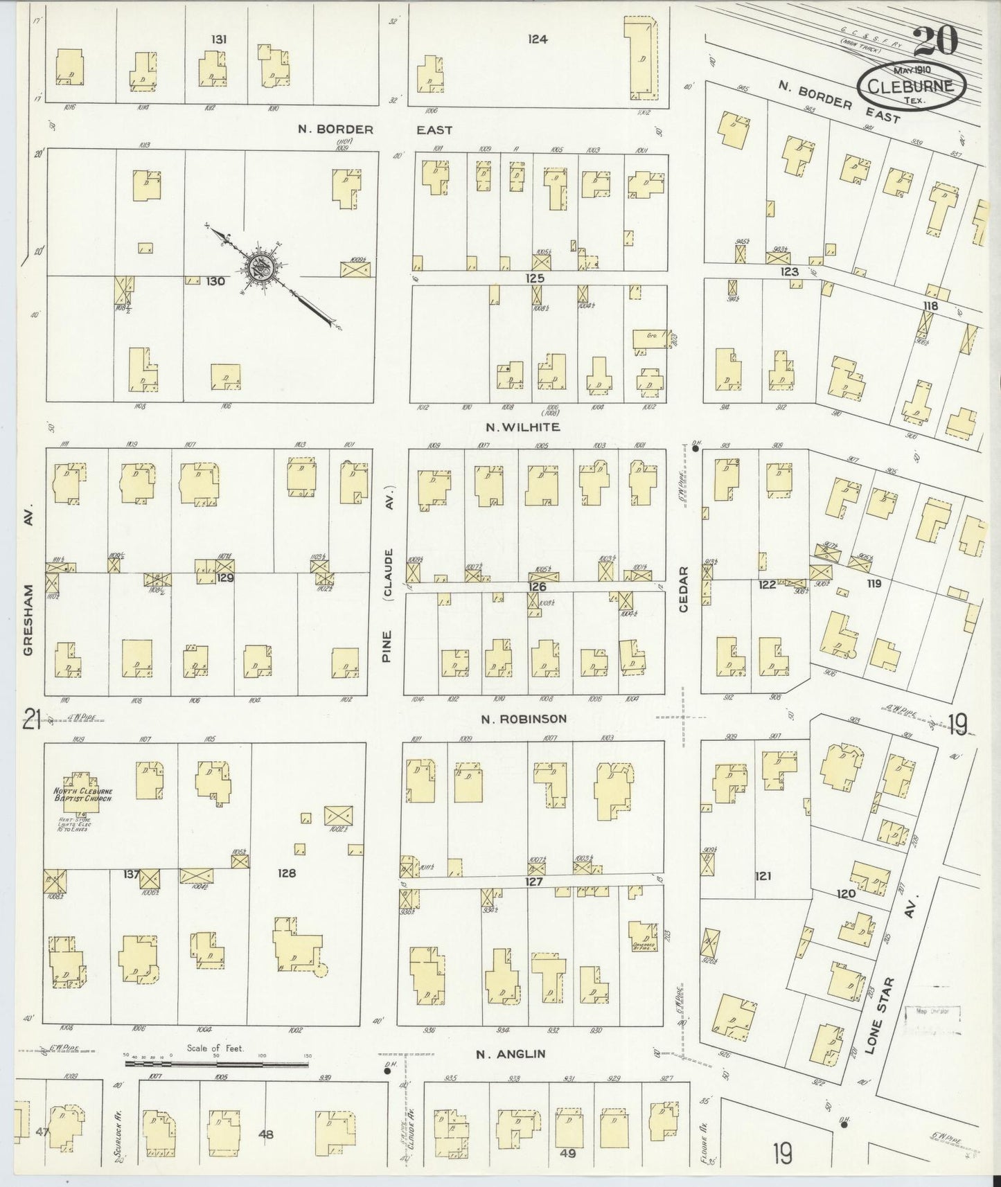 Sanborn Fire Insurance Map from Cleburne, Johnson County, Texas (1910), Sheet #0020 - Historic Sanborn Fire Insurance Map Print, vintage old map wall art, antique decor, genealogy gift, Texas Texas map