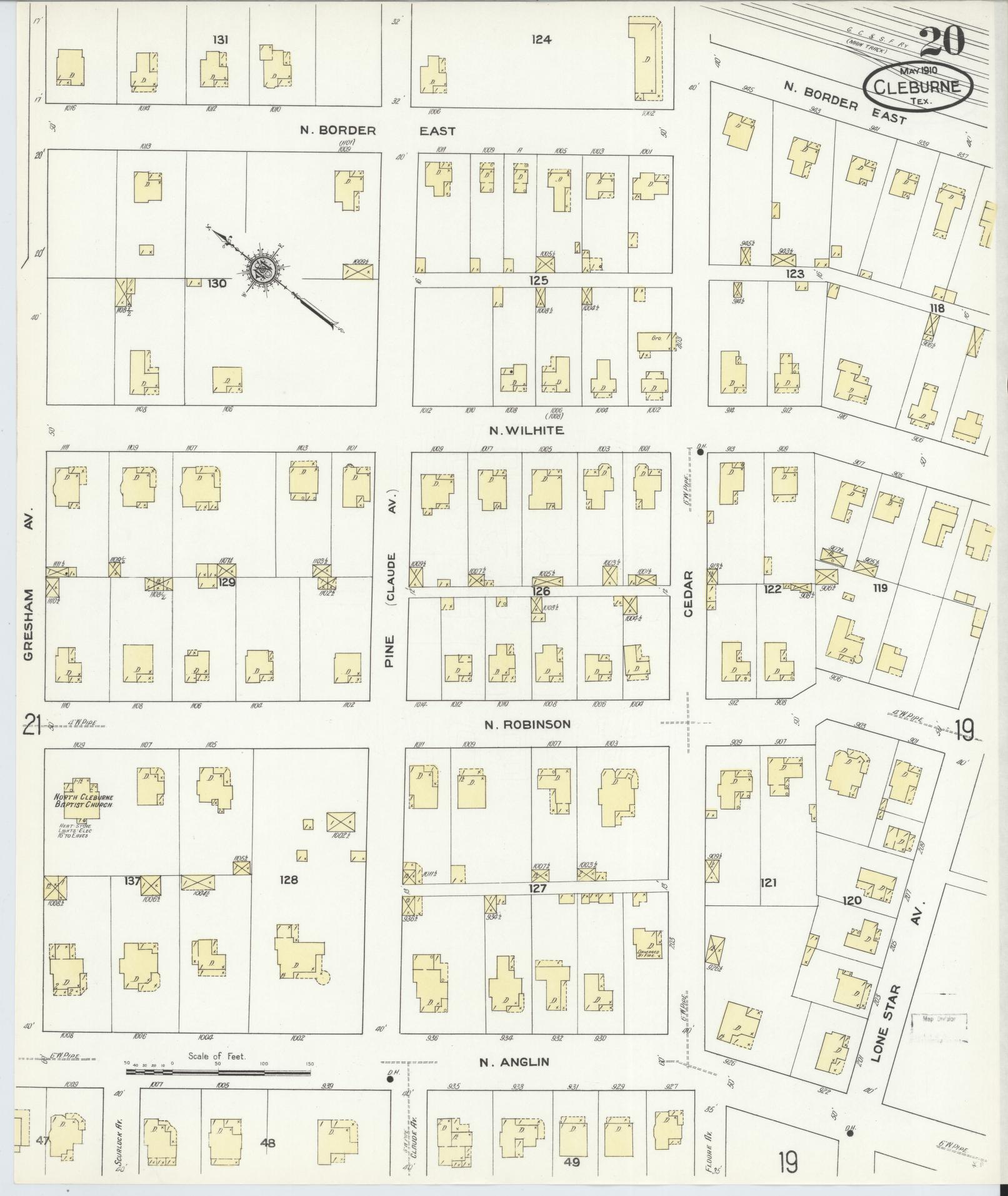 Sanborn Fire Insurance Map from Cleburne, Johnson County, Texas (1910), Sheet #0020 - Historic Sanborn Fire Insurance Map Print, vintage old map wall art, antique decor, genealogy gift, Texas Texas map