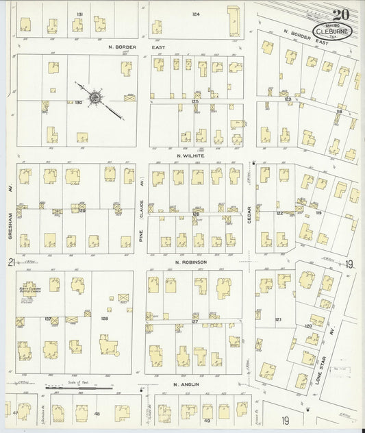 Sanborn Fire Insurance Map from Cleburne, Johnson County, Texas (1910), Sheet #0020 - Historic Sanborn Fire Insurance Map Print, vintage old map wall art, antique decor, genealogy gift, Texas Texas map