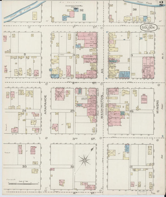 Sanborn Fire Insurance Map from Golden, Jefferson County, Colorado (1886), Sheet #0002 - Historic Sanborn Fire Insurance Map Print, vintage old map wall art, antique decor, genealogy gift, Colorado Colorado map