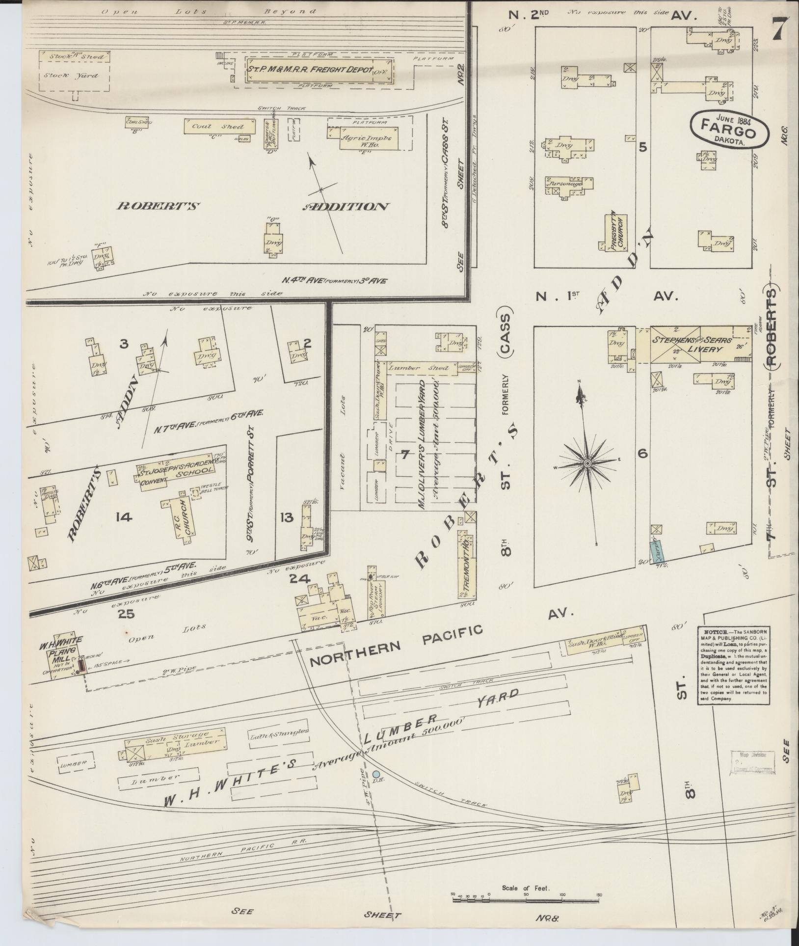 Sanborn Fire Insurance Map from Fargo, Cass County, North Dakota (1884), Sheet #0007 - Historic Sanborn Fire Insurance Map Print, vintage old map wall art, antique decor, genealogy gift, North Dakota North Dakota map