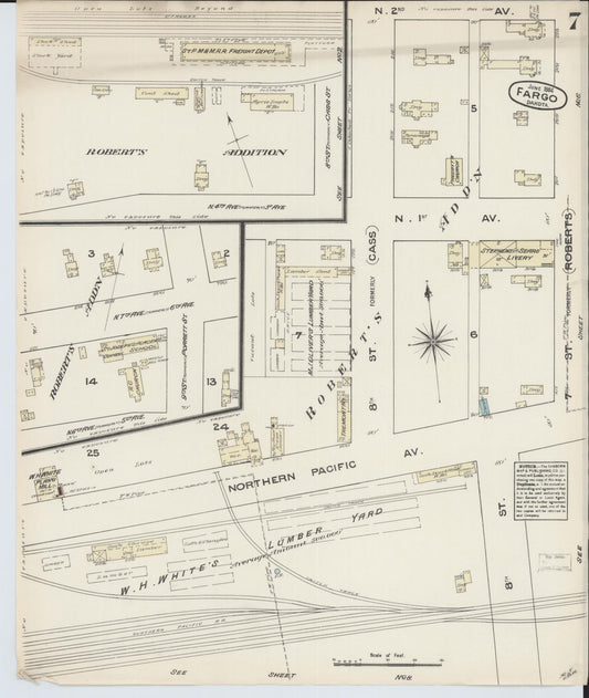 Sanborn Fire Insurance Map from Fargo, Cass County, North Dakota (1884), Sheet #0007 - Historic Sanborn Fire Insurance Map Print, vintage old map wall art, antique decor, genealogy gift, North Dakota North Dakota map