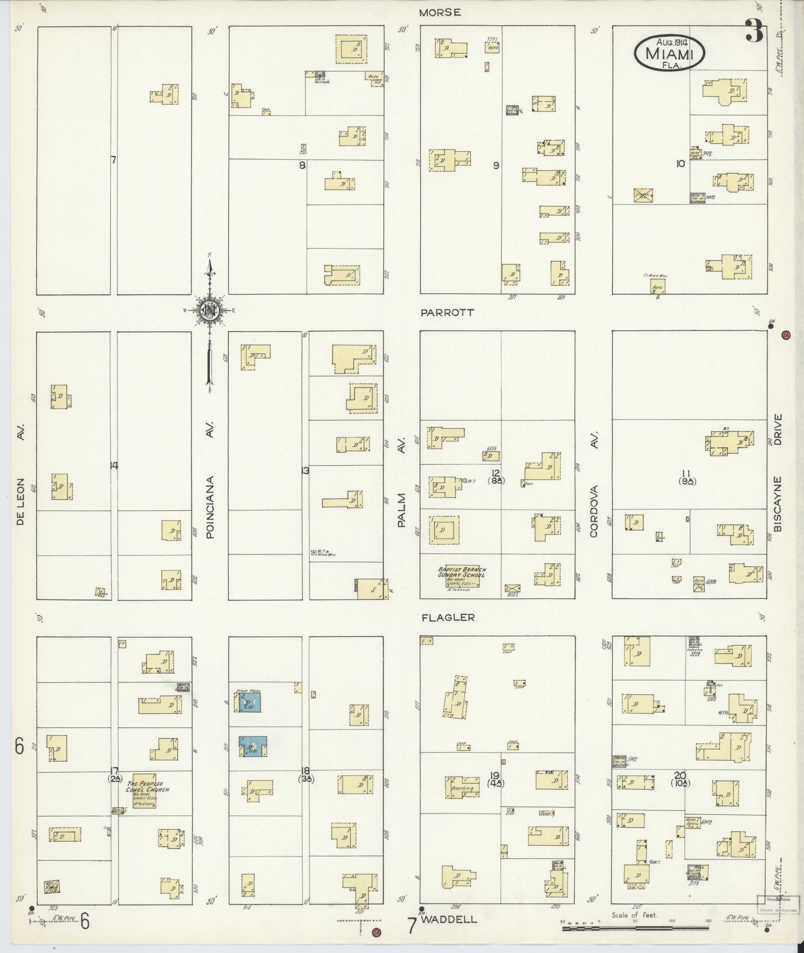Sanborn Fire Insurance Map from Miami, Dade County, Florida (1914), Sheet #0003 - Complete Map Set gallery image, historic Sanborn map, vintage wall art, Florida Florida