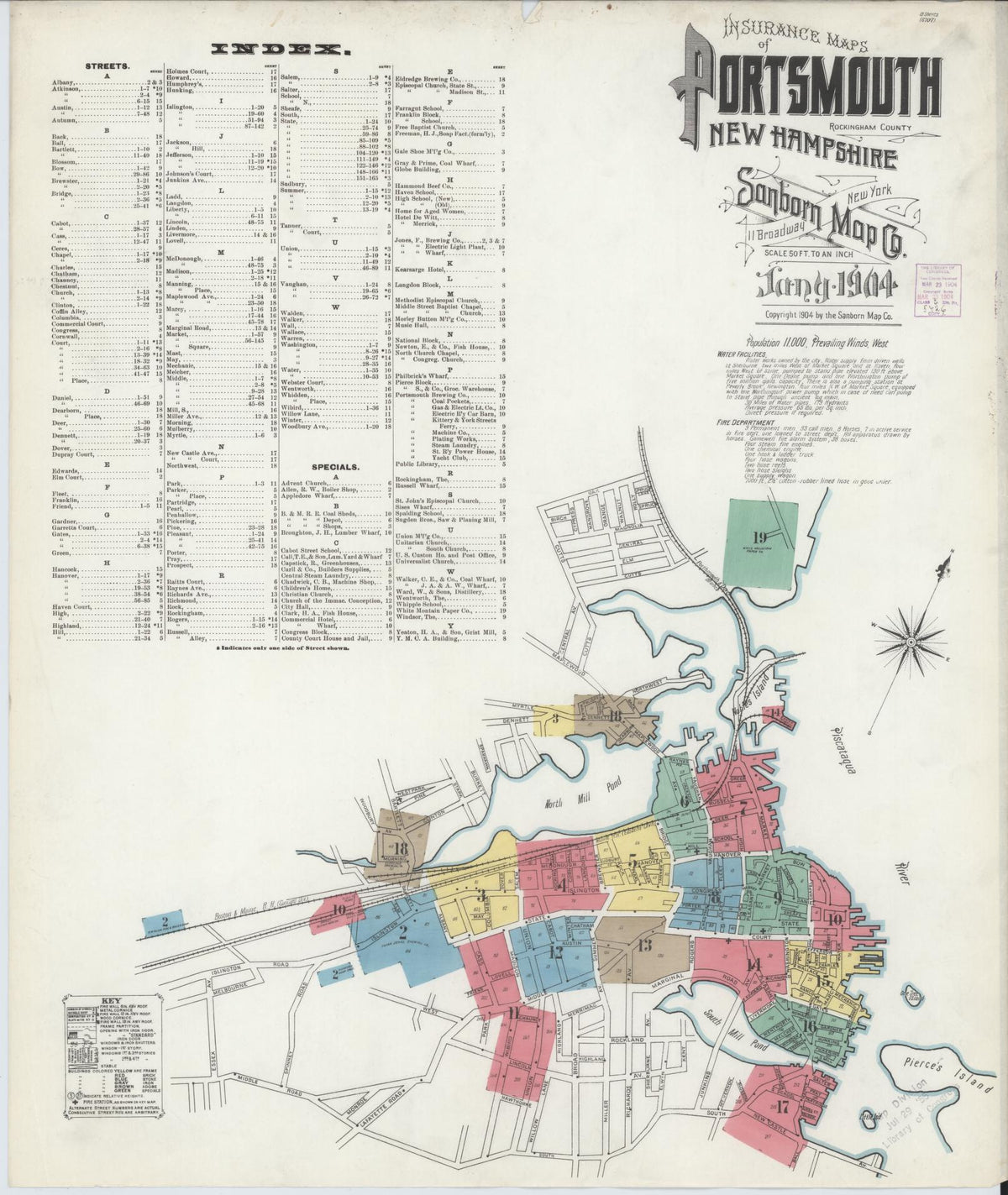 Sanborn Fire Insurance Map from Portsmouth, Rockingham County, New Hampshire (1904), Sheet #0001 - Complete Map Set gallery image, historic Sanborn map, vintage wall art, New Hampshire New Hampshire