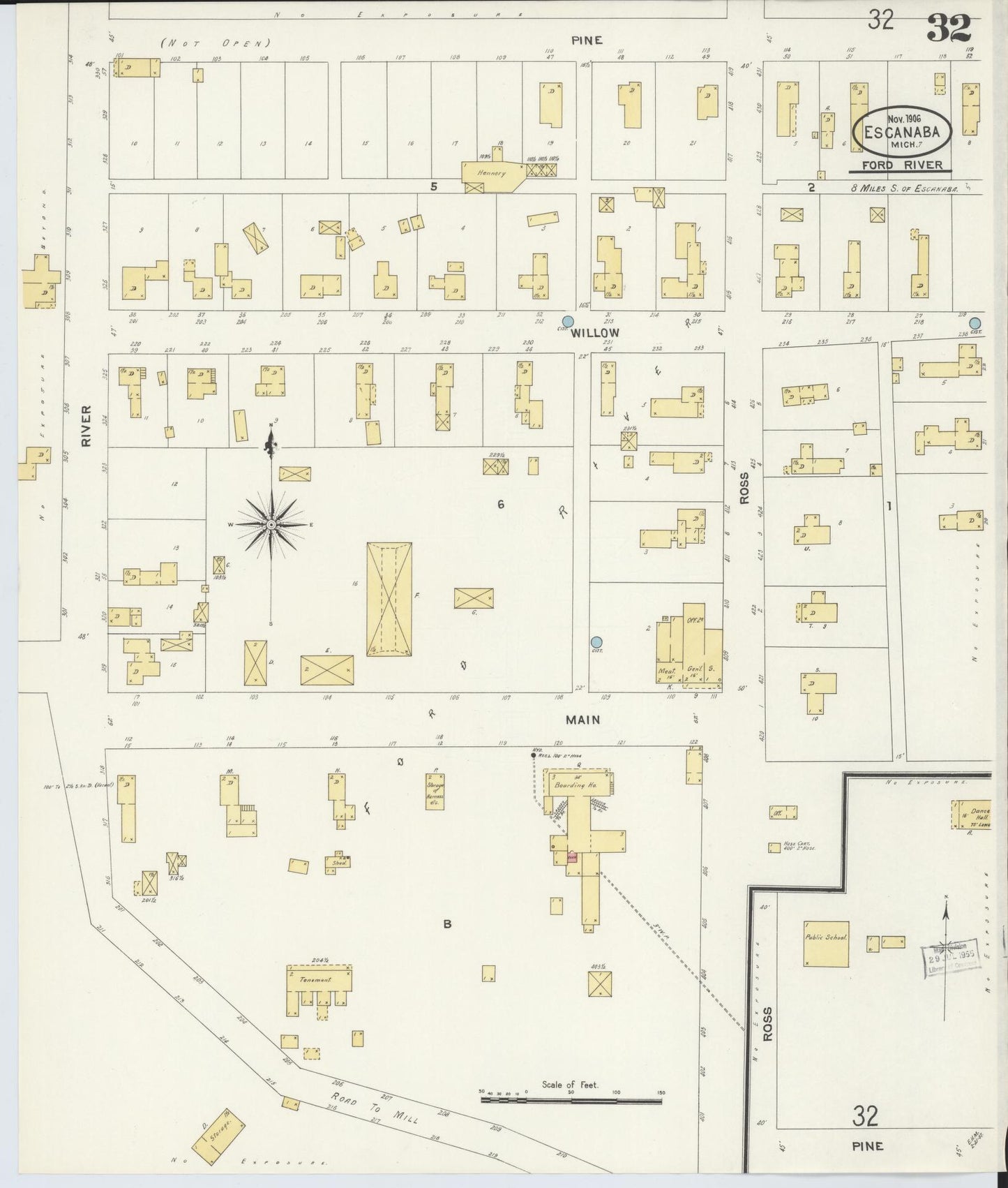 Sanborn Fire Insurance Map from Escanaba, Delta County, Michigan (1906), Sheet #0032 - Historic Sanborn Fire Insurance Map Print, vintage old map wall art, antique decor, genealogy gift, Michigan Michigan map