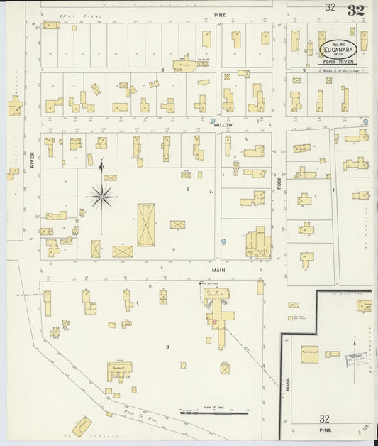 Sanborn Fire Insurance Map from Escanaba, Delta County, Michigan (1906), Sheet #0032 - Historic Sanborn Fire Insurance Map Print, vintage old map wall art, antique decor, genealogy gift, Michigan Michigan map