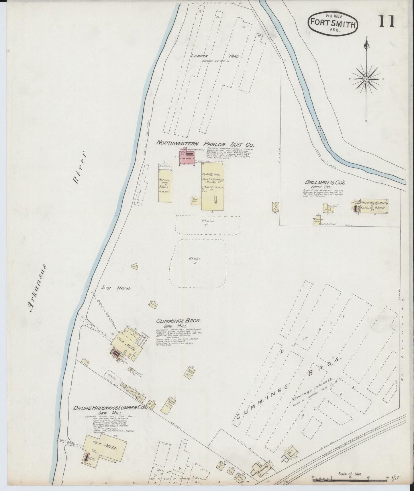 Sanborn Fire Insurance Map from Fort Smith, Sebastian County, Arkansas (1889), Sheet #0011 - Historic Sanborn Fire Insurance Map Print, vintage old map wall art, antique decor, genealogy gift, Arkansas Arkansas map
