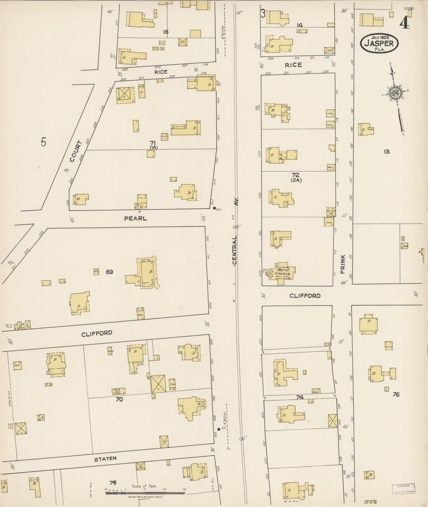 Sanborn Fire Insurance Map from Jasper, Hamilton County, Florida (1922), Sheet #0004 - Complete Map Set gallery image, historic Sanborn map, vintage wall art, Florida Florida