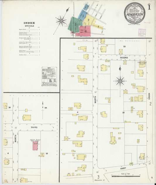 Sanborn Fire Insurance Map from Henderson, Chester County, Tennessee (1907), Sheet #0001 - Historic Sanborn Fire Insurance Map Print, vintage old map wall art, antique decor, genealogy gift, Tennessee Tennessee map