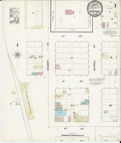 Sanborn Fire Insurance Map from Springer, Colfax County, New Mexico (1890), Sheet #0001 - Complete Map Set gallery image, historic Sanborn map, vintage wall art, New Mexico New Mexico