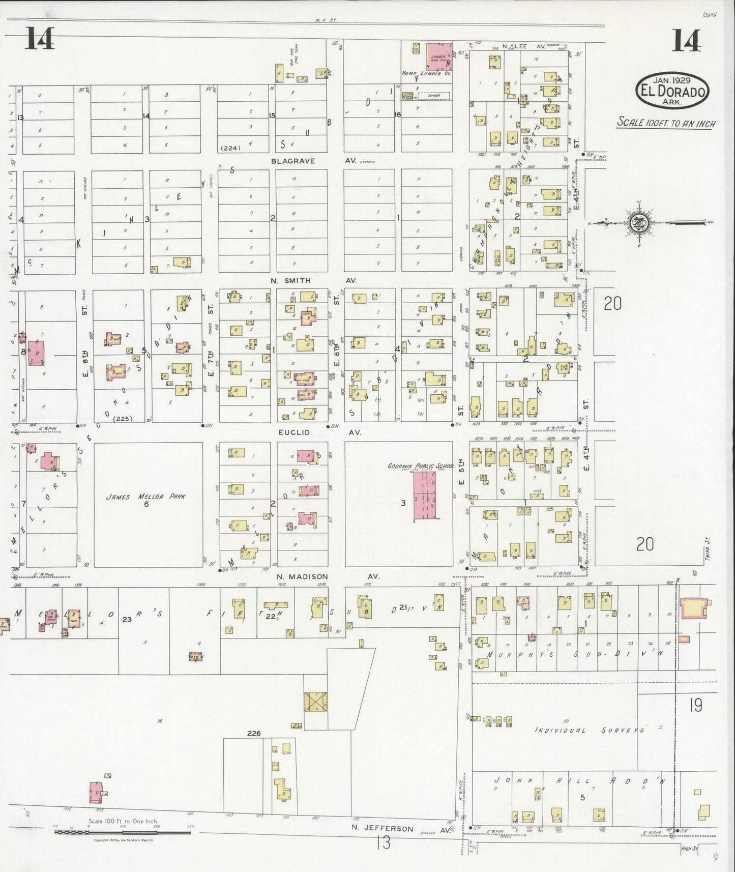 Sanborn Fire Insurance Map from El Dorado, Union County, Arkansas (1929), Sheet #0014 - Complete Map Set gallery image, historic Sanborn map, vintage wall art, Arkansas Arkansas