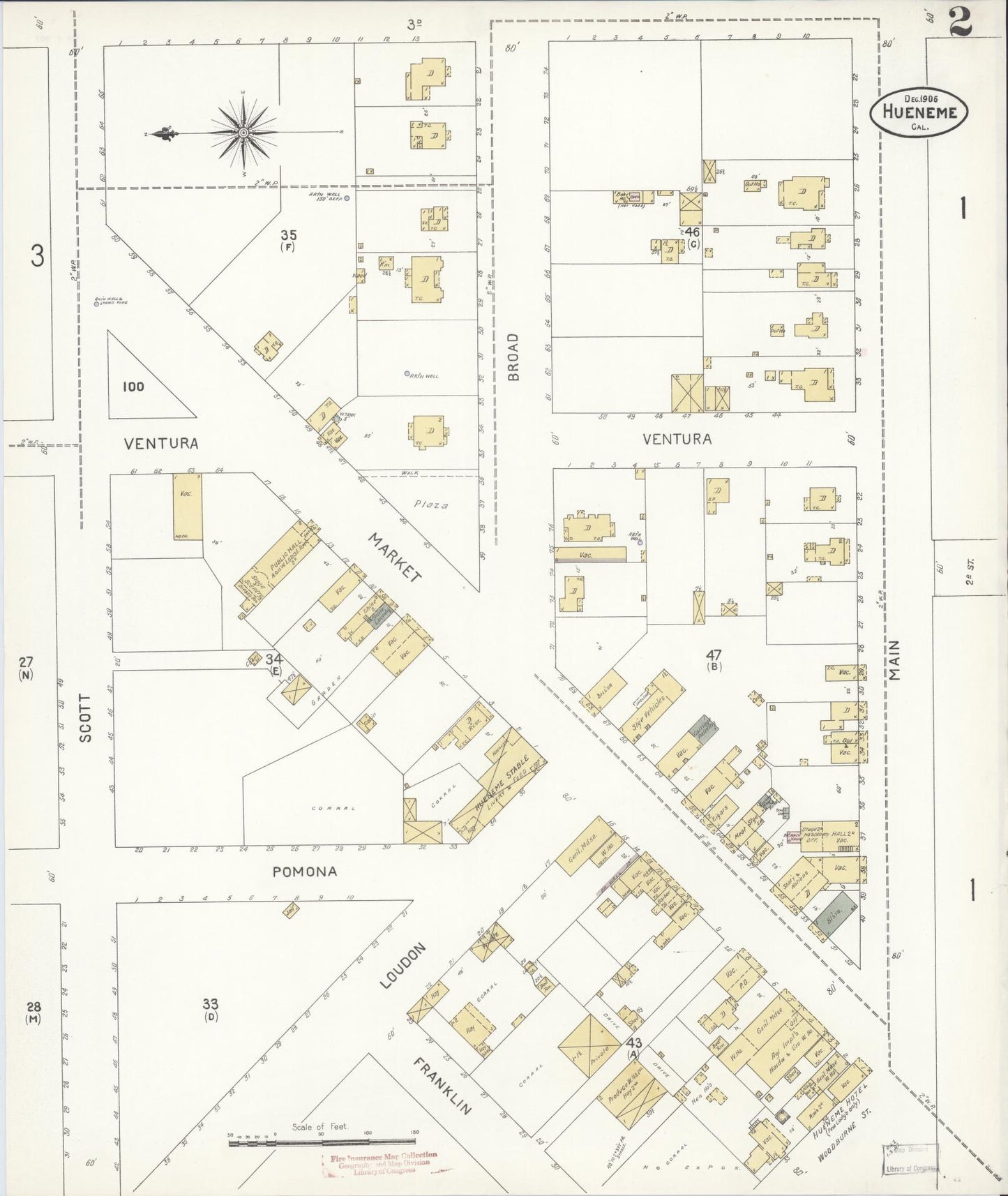 Sanborn Fire Insurance Map from Hueneme, Ventura County, California (1906), Sheet #0002 - Historic Sanborn Fire Insurance Map Print, vintage old map wall art, antique decor, genealogy gift, California California map