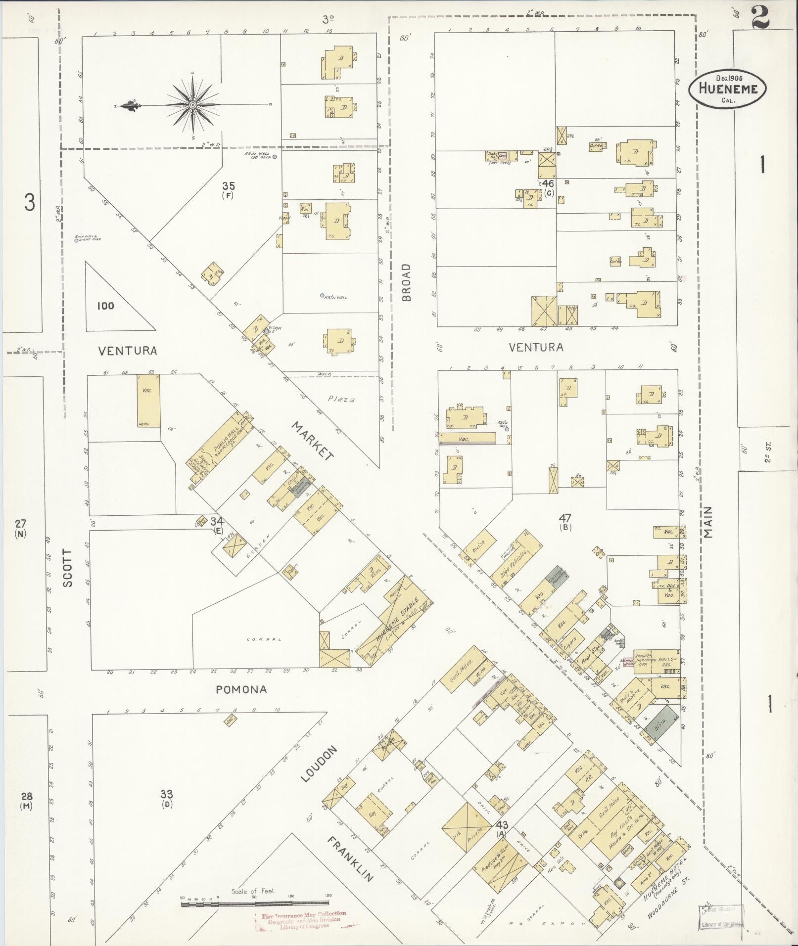Sanborn Fire Insurance Map from Hueneme, Ventura County, California (1906), Sheet #0002 - Historic Sanborn Fire Insurance Map Print, vintage old map wall art, antique decor, genealogy gift, California California map